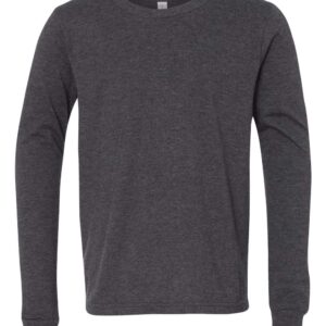 Bella+Canvas Youth Heather Long Sleeve Tee, Single Pack, Assorted Colors (S–L) – Soft Cotton Blend, Classic Kids Fit