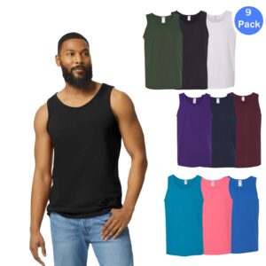 Gildan Men’s Heavy Cotton Tank Top, Sleeveless Crewneck, 9-Pack – Assorted Colors (S–3XL)