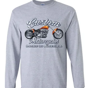 Sarroy Custom Motorcycles Long Sleeve T-Shirt for Men | Biker Chopper American Tradition Graphic Tee, Classic Crew Neck Cotton Shirt