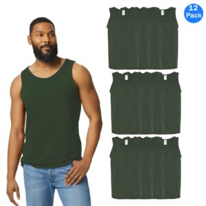 Gildan Heavy Cotton Tank Top for Men, Classic Fit Bound Neck Sleeveless Tank for Comfort, Forest Green, 12-Pack – (S–3XL)