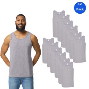 Gildan Men’s Soft Cotton Crewneck Tank, Classic Fit, 12-Pack – Sport Grey (S–3XL)