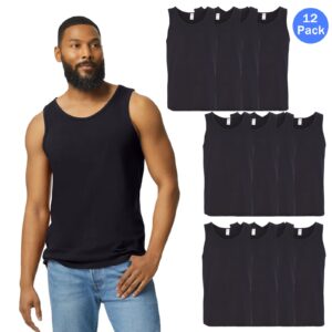 Gildan Men’s Heavy Cotton Sleeveless Tank Top, Classic Fit, Bound Neck, 12-Pack – Black (S–3XL)