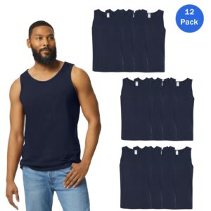 Gildan Men’s Heavy Cotton Tank Top, Sleeveless Crewneck, Classic Fit, 12-Pack – Navy (S–3XL)