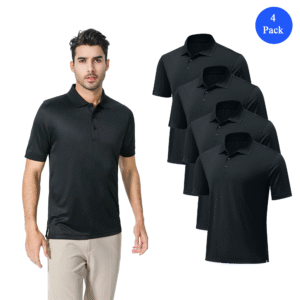 Zfeel Men’s Mesh Poly Polo– 4 Pack, Classic Fit, S–4XL, Black,
