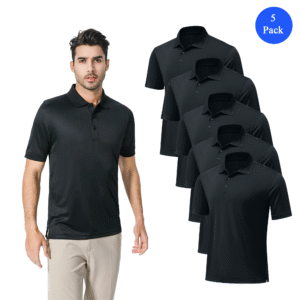 Zfeel Men’s Mesh Poly Polo – 5 Pack, Classic Fit, Moisture-Wicking, S–4XL, Black,