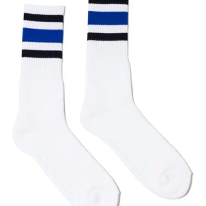 SOCCO USA-Made Striped Crew Socks, White/Black/Blue, S–XL, Single Pack, Cushioned Cotton Blend