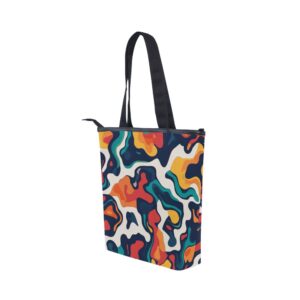 Sarroy Large Zipper Canvas Handbag – Custom DIY Print, Spacious Travel Tote with Leather Trim, Durable Canvas Bag, Irregular Colorful Spots, Multicolor