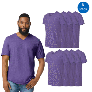 Gildan Men’s Softstyle V-Neck T-Shirt Heather Purple (6 Pack) – Ring-Spun Cotton Blend, Modern Fit, Lightweight Short Sleeve Tee