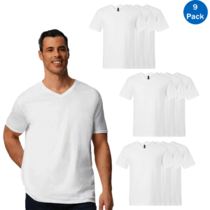 Gildan Men’s Softstyle V-Neck T-Shirt White (9 Pack) – Ring-Spun Cotton, Modern Fit, Lightweight Short Sleeve Tee