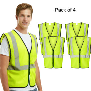 Kishigo Zippered Mesh Class 2 Safety Vest (4-Pack, Lime, S–5XL)