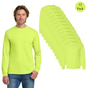 Gildan Men’s Heavy Cotton Safety Green Long Sleeve Work Shirts (12-Pack)