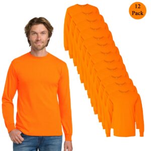Gildan Men’s High Visibility Safety Orange Long Sleeve Work Shirts (12-Pack, Heavy Cotton Blend)