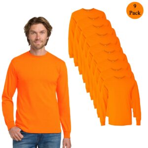 Gildan Men’s High Visibility Safety Orange Long Sleeve Work Shirts (9-Pack, Heavy Cotton Blend)