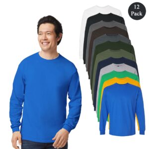 Gildan Men’s Heavy Cotton Long Sleeve T-Shirts – Mixed Colors (12-Pack, 100% Cotton Classic Fit)