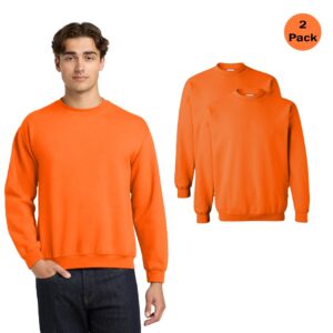 Gildan Men’s Heavy Blend Crewneck Sweatshirts – Safety Orange (2-Pack, High Visibility Fleece Pullover, Sizes S–3XL)