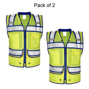 Kishigo High Performance Surveyor Safety Vest 2-Pack – Lime/Green & Lime/Royal Blue (ANSI Class 2, S–5XL)