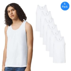 American Apparel Men’s Fine Jersey Tank Top 6 Pack, Relaxed Fit, White, S-2XL