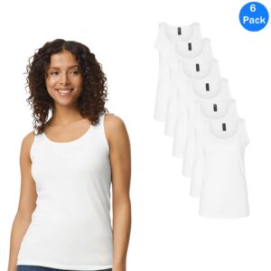 Gildan Women’s Comfort Colors Heavyweight Tank Top 6 Pack, White, Semi-Fitted, S–3XL