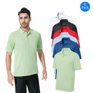 Zfeel Men’s Mesh Performance Polo Shirt, Short Sleeve, Moisture-Wicking, 6 Pack, S–4XL, Mixed Colors