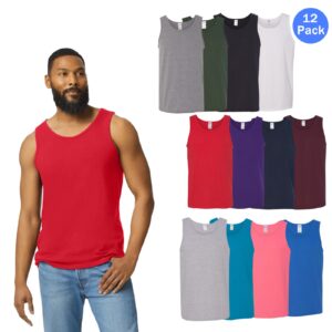 Gildan Men’s Heavy Cotton Sleeveless Tank Top, Classic Crewneck, 12-Pack (S–3XL)