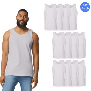 Gildan Men’s Heavy Cotton Sleeveless Tank Top, Classic Fit, Bound Neck, 12-Pack – White (S–3XL)