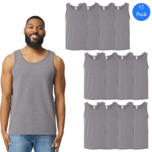 Gildan Men’s Sleeveless Tank Top, Classic Fit, Bound Neck, 12-Pack – Graphite Heather (S–3XL)