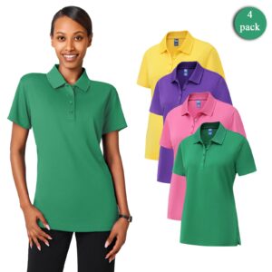 Zfeel Women’s High-Performance Dry Fit Polyester Polo Shirt, 4-Pack, S–4XL