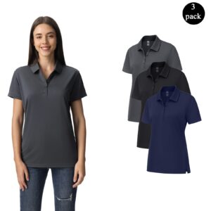 Zfeel Women’s Dry Fit Polyester Polo Shirt, 3-Pack Mix Assorted Colors (Sizes X–4XL)