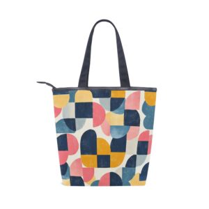 Sarroy Large Zipper Canvas Handbag – DIY Personalized Pattern, Canvas & Leather Tote, Spacious Travel Shoulder Bag, Irregular Shape Print, Multicolor