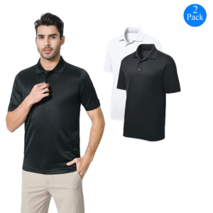 Zfeel Men’s Mesh Performance Polo Shirt, Short Sleeve, Moisture-Wicking (2 Pack Mixed Colors)