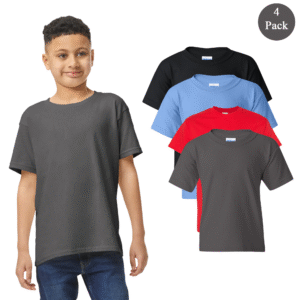 Gildan Youth Heavy Cotton Short Sleeve T-Shirt, 4-Pack, Mixed Colors, (S–XL)
