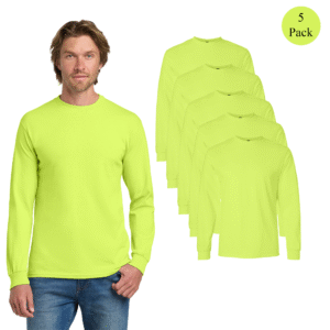 Gildan Men’s Heavy Cotton Long Sleeve T-Shirt – Safety Green (5-Pack)