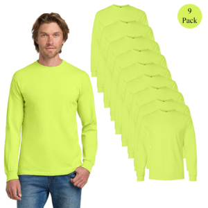 Gildan Men’s Heavy Cotton Long Sleeve T-Shirt – Safety Green (9-Pack)