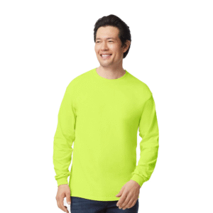Gildan Men’s Ultra Cotton Long Sleeve T-Shirt – Safety Green (Single Pack, High Visibility Workwear)
