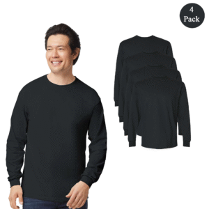 Gildan Men’s Ultra Cotton Long Sleeve Crewneck Tees – 4 Pack, Heavyweight, Classic Fit, Black