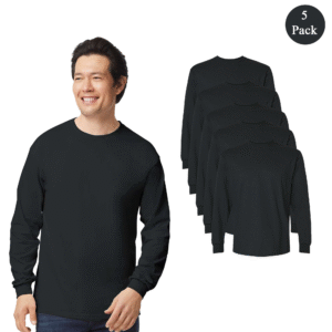 Gildan Men’s Ultra Cotton Long Sleeve Crewneck Tees – 5 Pack, Heavyweight, Classic Fit, Black