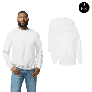 Gildan Ultra Cotton Long Sleeve T-Shirt for Men – 3 Pack, Soft & Durable, Classic Fit, White