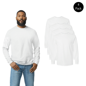 Gildan Men’s Ultra Cotton Long Sleeve Tees – 4 Pack, Heavyweight, Classic Fit, White