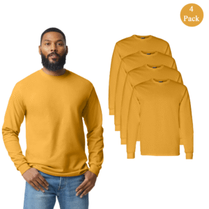 Gildan Men’s Heavy Cotton Long Sleeve T-Shirt, 4-Pack Gold Classic Crewneck Tees