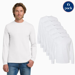 Gildan Heavy Cotton Men’s Long Sleeve Shirts – 6 Pack, Durable & Comfortable, Classic Fit, 100% Cotton, White