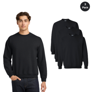 Gildan Men’s Black Heavy Blend Fleece Crewneck Sweatshirt, 3-Pack (S–3XL)