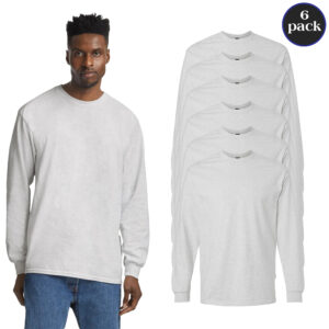 Gildan Men’s Ultra Cotton Long Sleeve Crewneck – 6 Pack, Durable & Comfortable, Ash