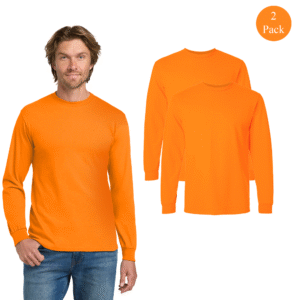 Gildan Men’s Heavy Cotton Long Sleeve T-Shirt – Safety Orange (2-Pack)