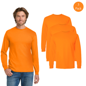Gildan Men’s Heavy Cotton Long Sleeve T-Shirt – Safety Orange (3-Pack)
