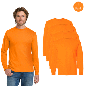 Gildan Men’s Safety Orange Heavy Cotton Long Sleeve Work Shirts (4-Pack)