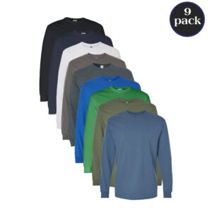 Gildan Men’s Heavy Cotton Long Sleeve T-Shirts – Mixed Colors (9-Pack, 100% Cotton Comfort Fit)