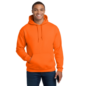 Gildan Men’s High-Visibility Safety Orange Heavy Blend Hoodie – Warm Fleece Pullover
