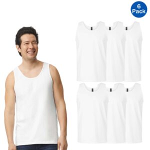 Gildan Men’s Heavy Cotton Tank Tops – Soft Classic Fit White Sleeveless 6-Pack