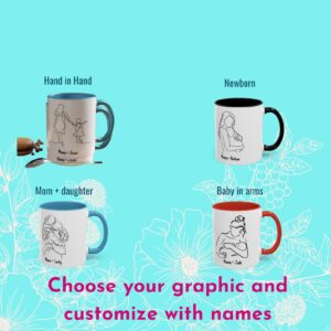 SARROY Personalized Color-Inside Family Mug Custom Single Mom Coffee Cup, 11oz And 15oz Ceramic, Custom Handle Color