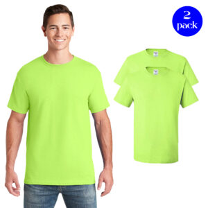 Jerzees Men’s Dri-Power Short Sleeve Work T-Shirt – Safety Green, Moisture-Wicking (2-Pack, S–2XL)